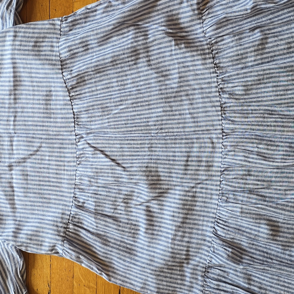 Beach Lunch Lounge, Luca Linen A-Line Prairie Dress, Striped Puff Sleeve, Size L - Picture 6 of 12